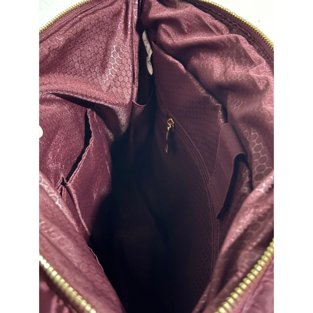 Unbranded Burgundy Quilted Puffer Tote Bag Large Nylon Travel Gym Weekender